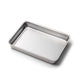 Stainless steel baking tray on a white background