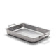 Stainless steel roasting pan on a white background