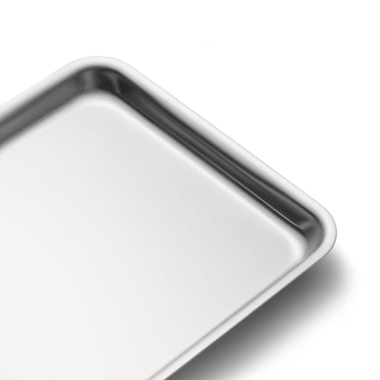 Metal baking tray on a white background