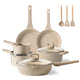 Carote 13-Piece Nonstick Cookware Set, Kitchen Pots and Pans Sets with Stay-Cool Handles, Taupe