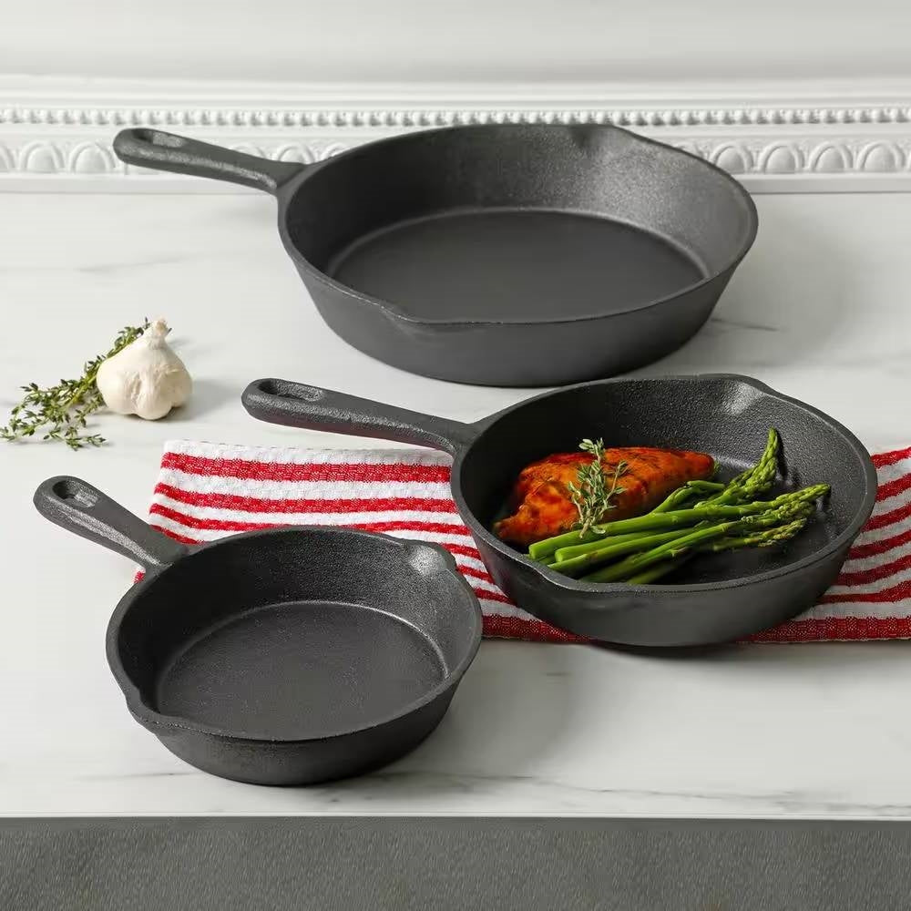3-Piece Pre-Seasoned Cast Iron Skillet Set | 6", 8" & 10" Frying Pans