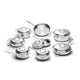 Set of stainless steel cookware on a white background