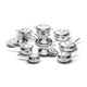 Set of stainless steel cookware on a white background