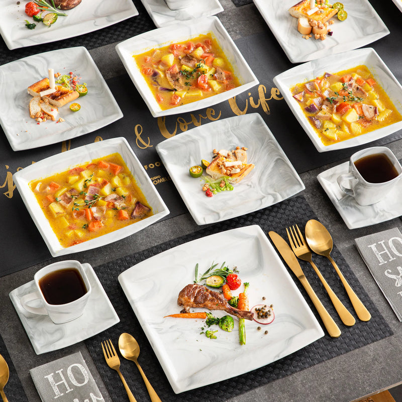 MALACASA 30/60PCS Marble Grey Porcelain Tableware Dinnerware Set