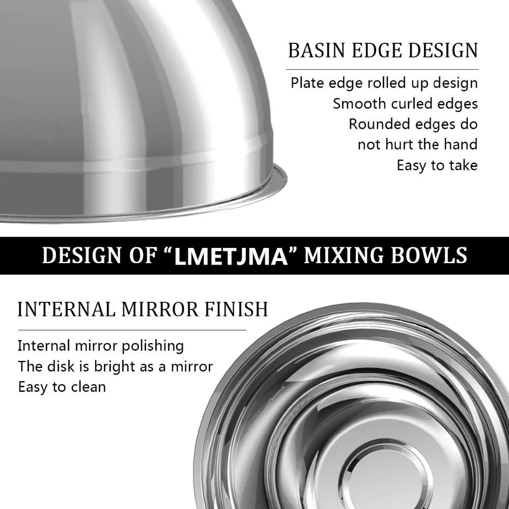 LMETJMA Stainless Steel Mixing Bowls Non Slip Whisking Bowls Set