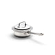Stainless steel pot with lid on a white background