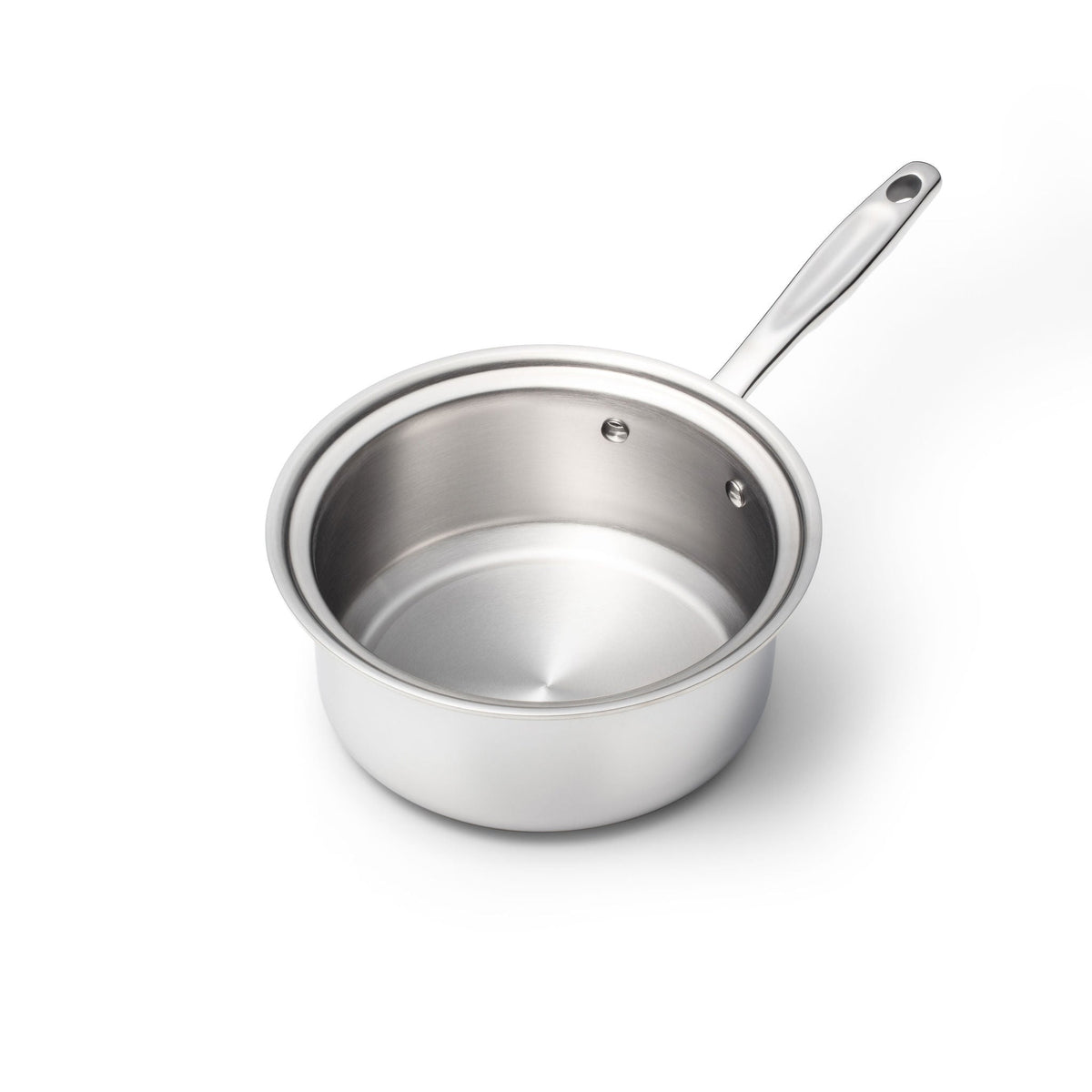Stainless steel saucepan on a white background