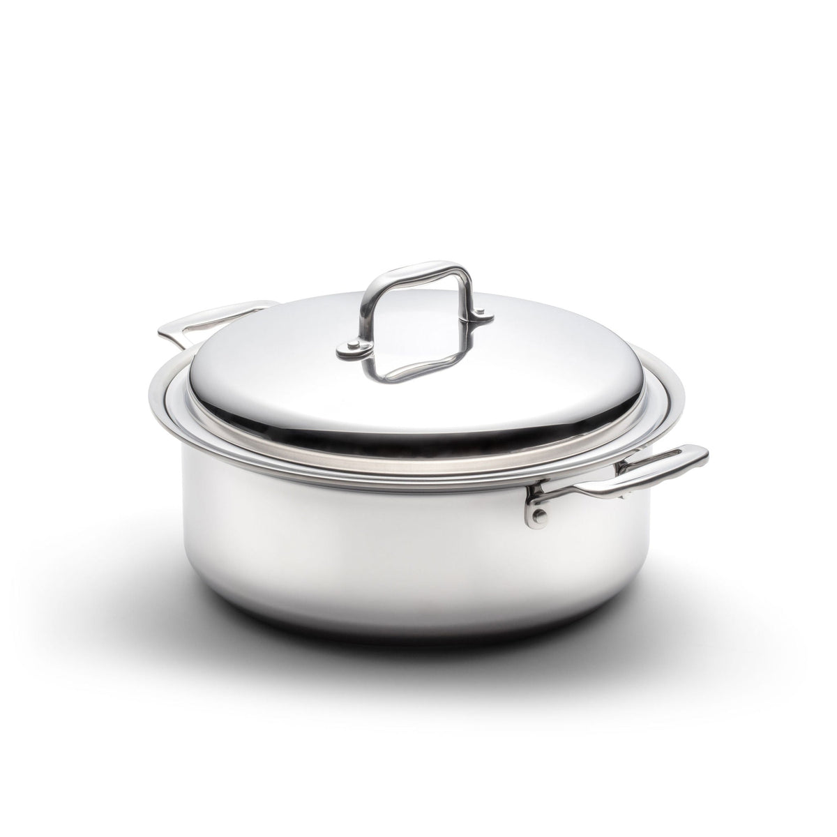 Stainless steel pot with lid on a white background
