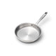Stainless steel frying pan on a white background.