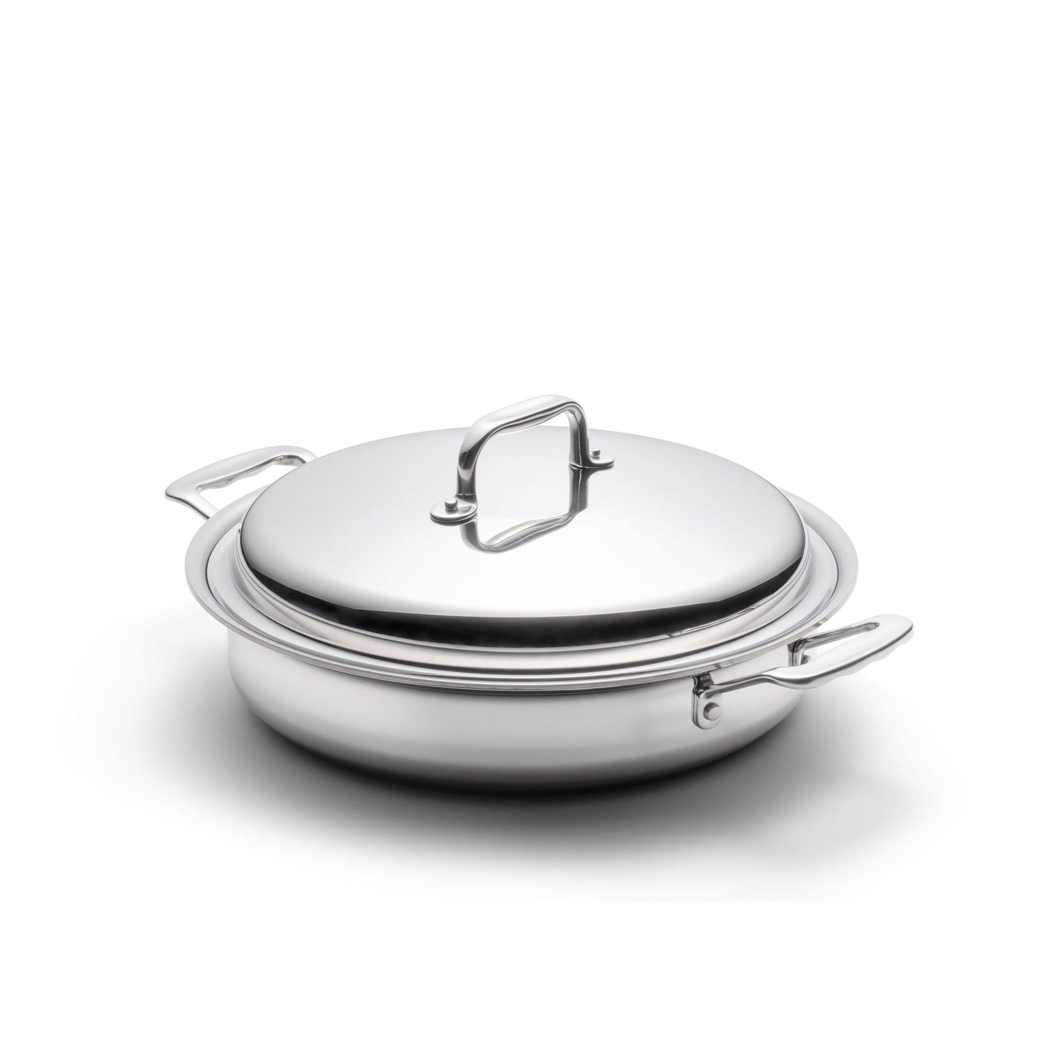Stainless steel pot with lid on a white background