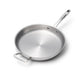 Stainless steel frying pan on a white background