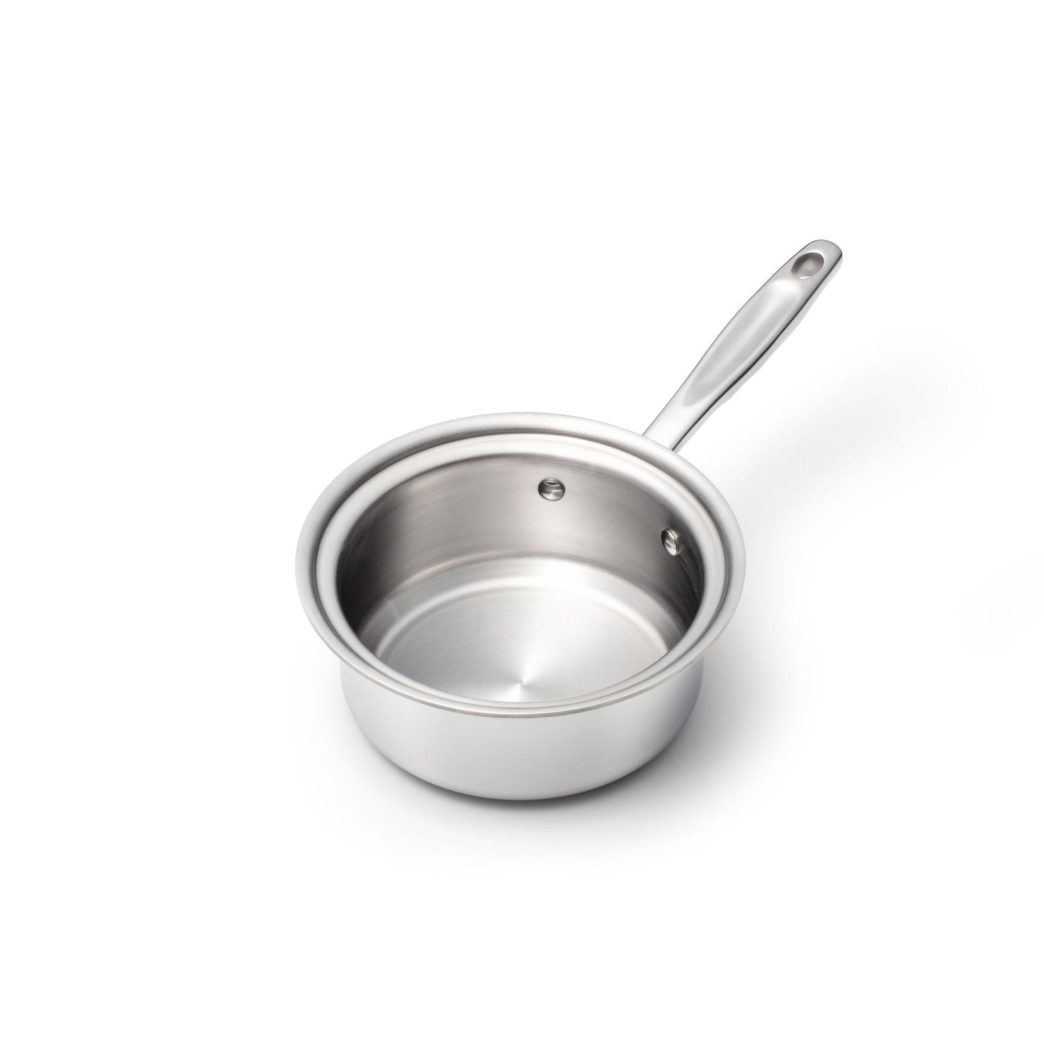 Stainless steel saucepan on a white background