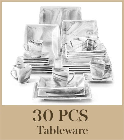 MALACASA 30/60PCS Marble Grey Porcelain Tableware Dinnerware Set