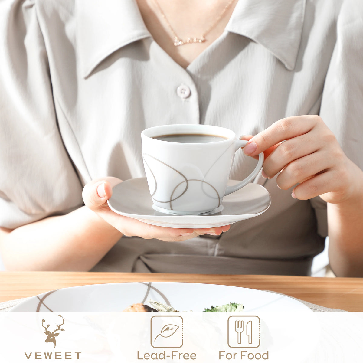 VEWEET 30-Piece Porcelain Ceramic Kitchen Dinner Plate Set