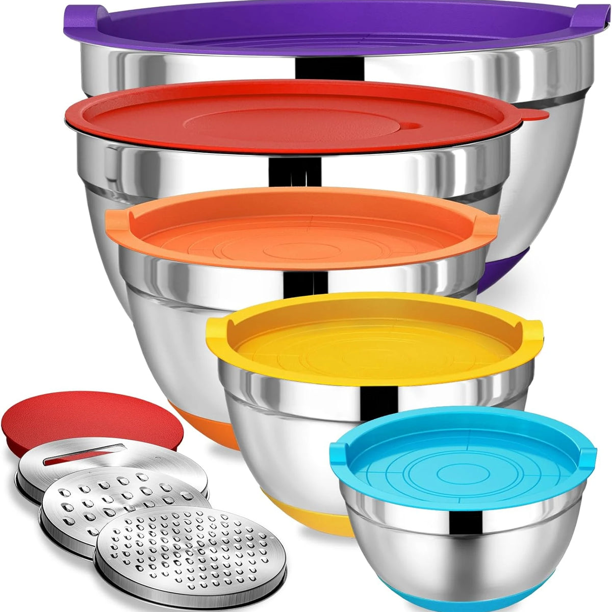 8-Piece Stainless Steel Non-Slip Bottom Mixing Bowl Set with Lids