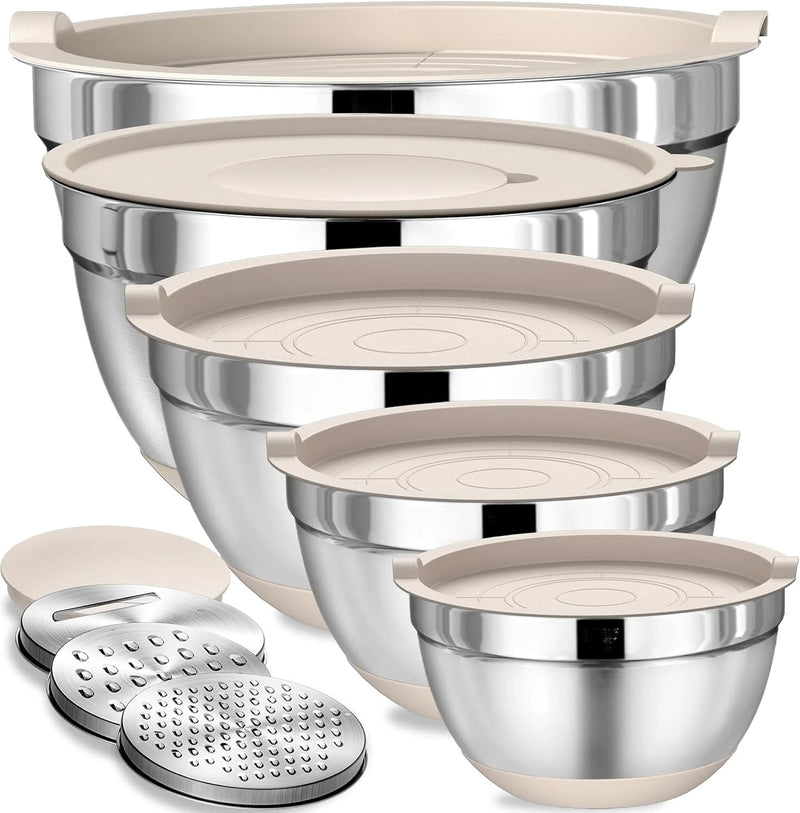 8-Piece Stainless Steel Non-Slip Bottom Mixing Bowl Set with Lids