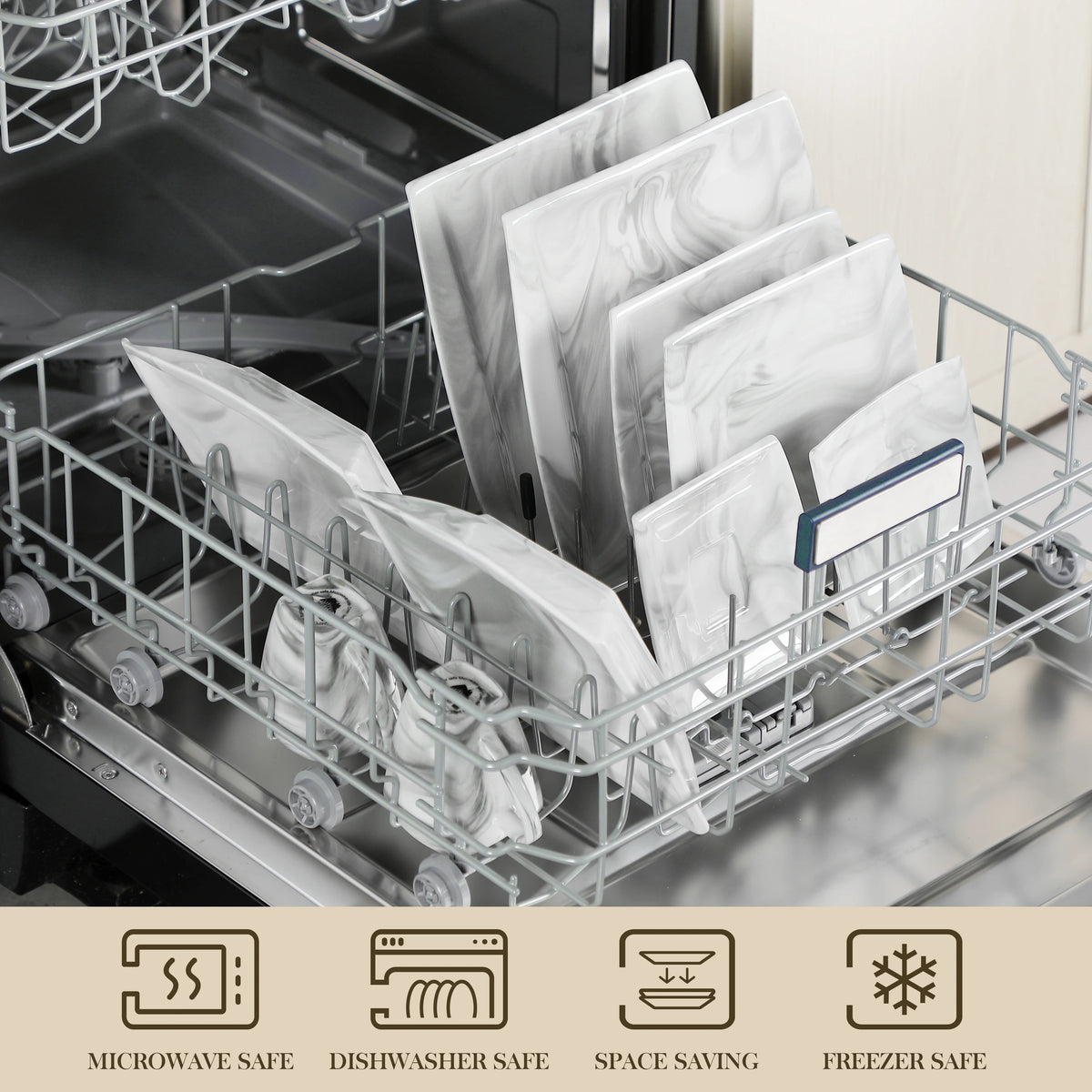 MALACASA 30/60PCS Marble Grey Porcelain Tableware Dinnerware Set