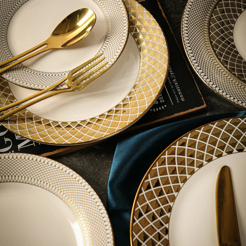 Luxury European Gold-Plated Ceramic Dessert & Pastry Plate