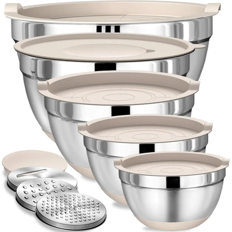 8-Piece Stainless Steel Non-Slip Bottom Mixing Bowl Set with Lids