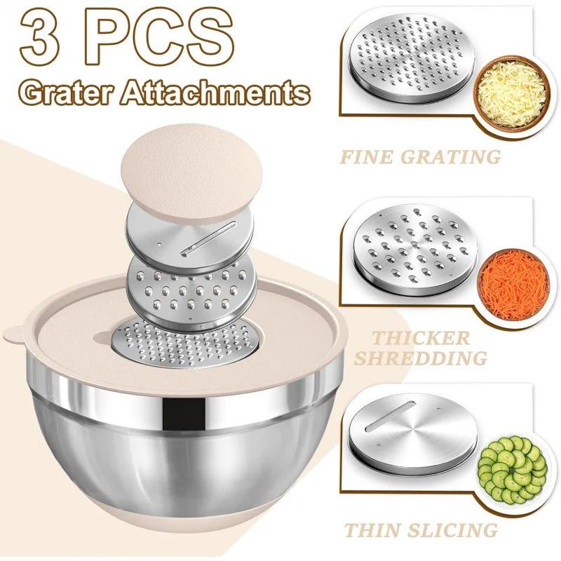8-Piece Stainless Steel Non-Slip Bottom Mixing Bowl Set with Lids