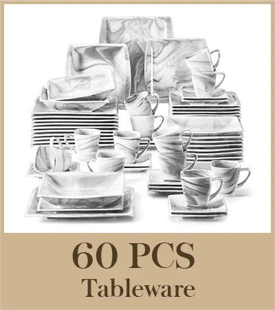 MALACASA 30/60PCS Marble Grey Porcelain Tableware Dinnerware Set