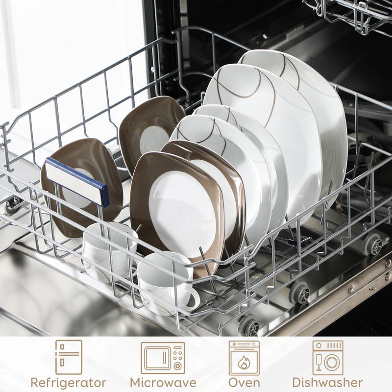 VEWEET 30-Piece Porcelain Ceramic Kitchen Dinner Plate Set