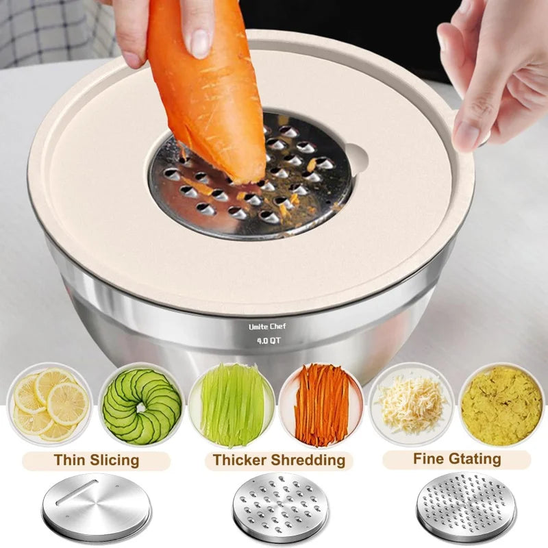 8-Piece Stainless Steel Non-Slip Bottom Mixing Bowl Set with Lids