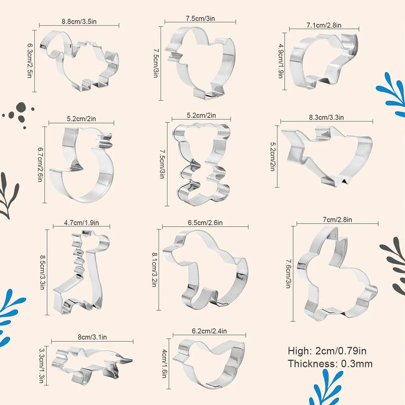 11-piece Cute Stainless Steel Animal Cookie Cutter Set