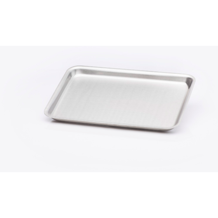 Rectangular metal tray on a white background