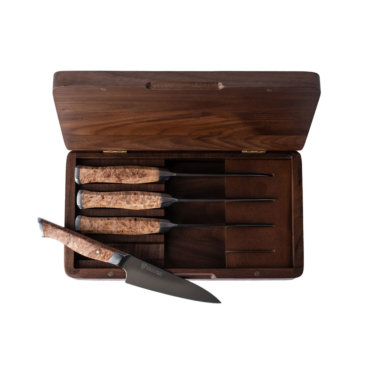 STEELPORT 4-Piece Carbon Steel Steak Knife Set with Walnut Box