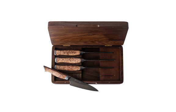 STEELPORT 4-Piece Carbon Steel Steak Knife Set with Walnut Box