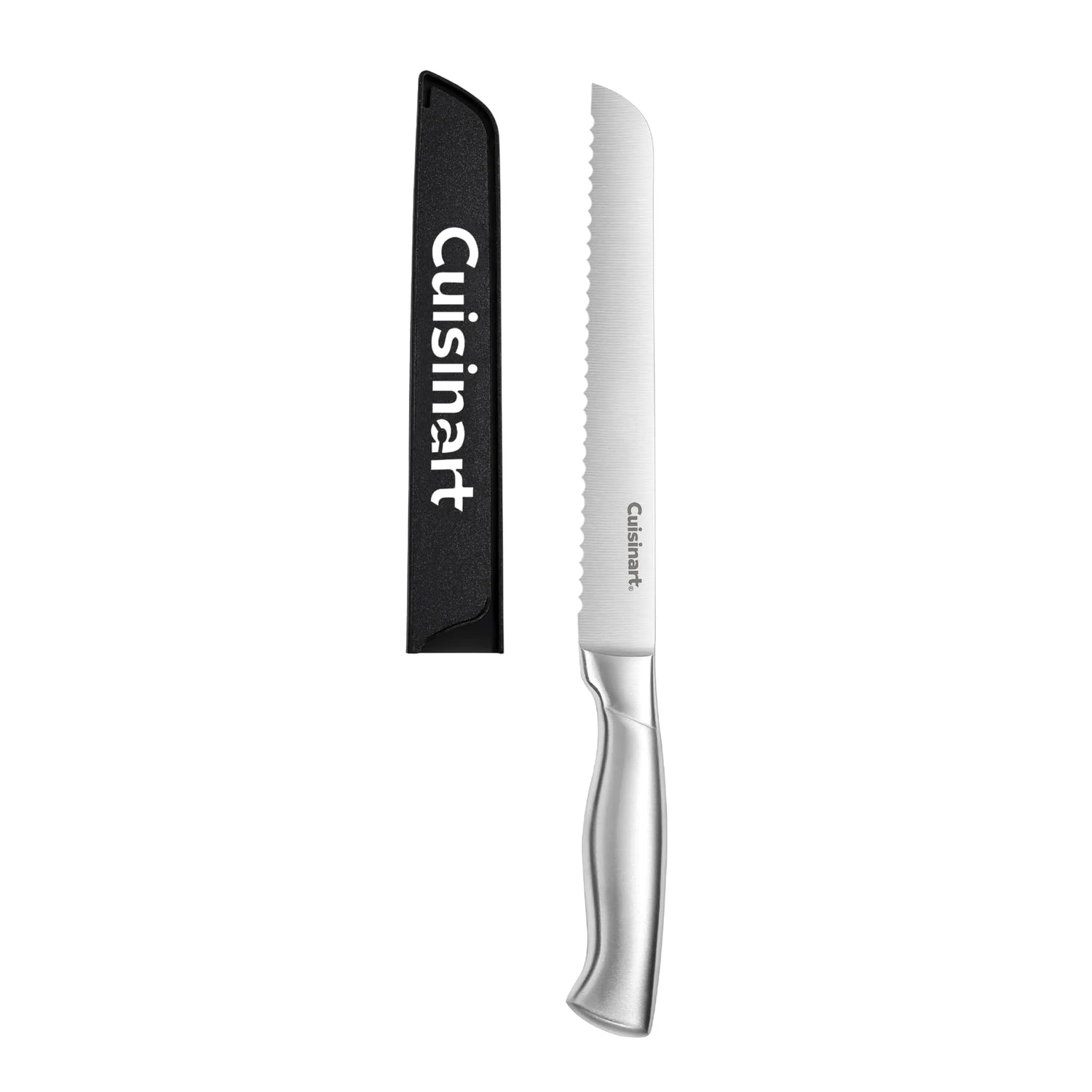 Cuisinart bread knife with black sheath on a white background
