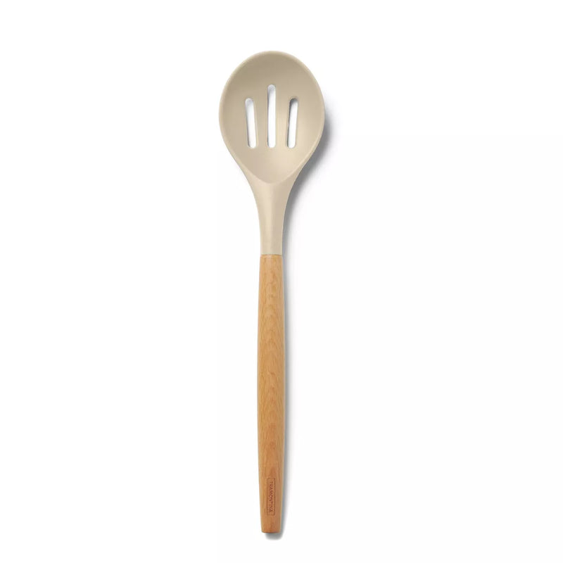 Wooden spoon with a bamboo handle on a white background