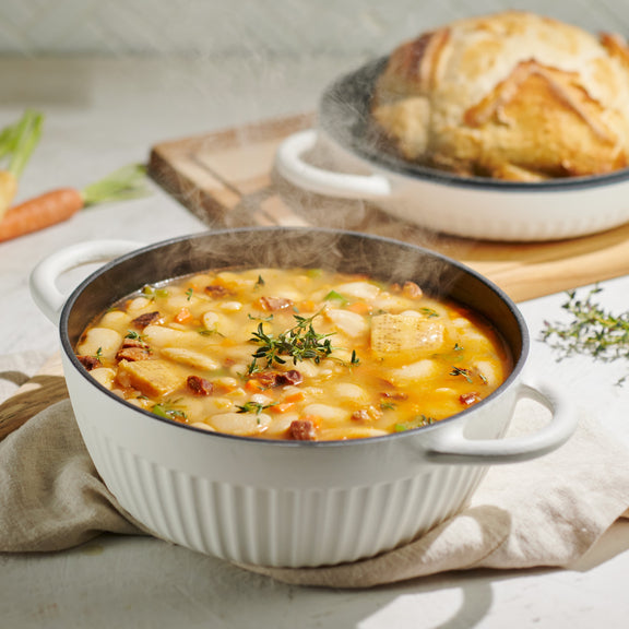 Tramontina 4 QT Enameled Cast Iron Dutch Oven for Bread Baking White