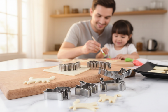 After-school family baking with the six cat-shaped cookie cutters