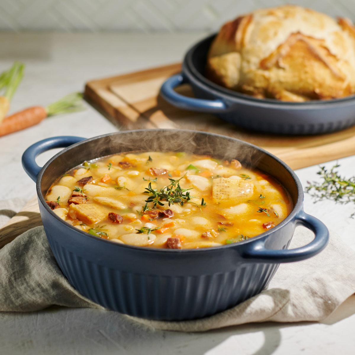 Tramontina 4 QT Enameled Cast Iron Dutch Oven for Bread Baking Blue