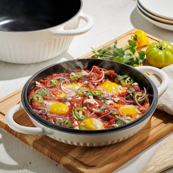 Tramontina 4 QT Enameled Cast Iron Dutch Oven for Bread Baking White