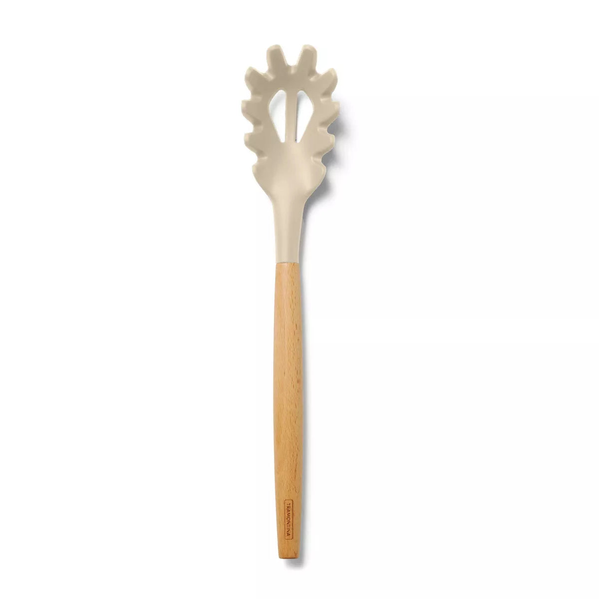 Wooden spoon with a unique handle design on a white background