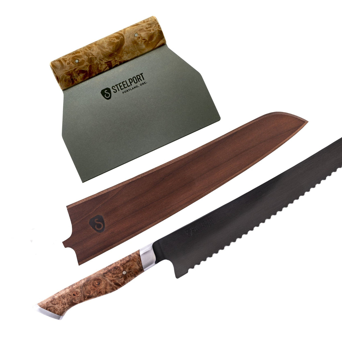 STEELPORT 3-Piece Baker Set – Bread Knife, Scraper & Sheath