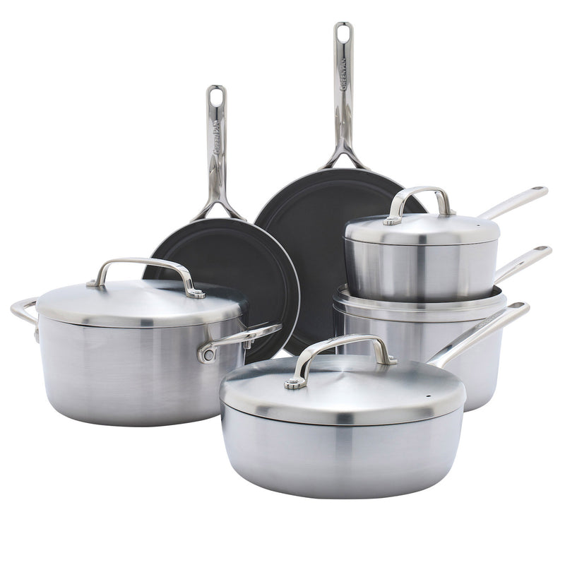 Greenpan GP5 Ceramic Non-Stick Stainless Steel 10-Piece Cookware Set