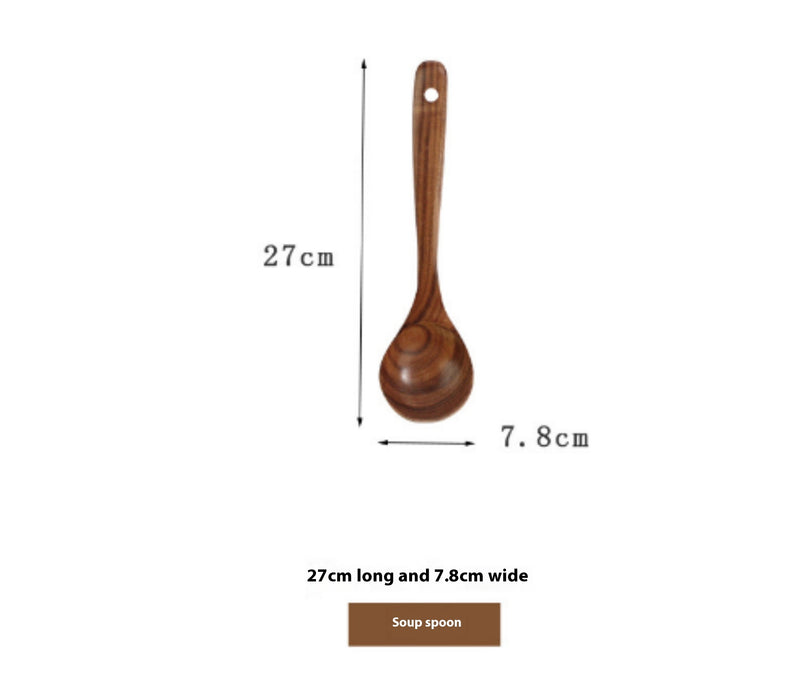 Teak Natural Wood Ladle Turner Colander Soup Skimmer Tool Set