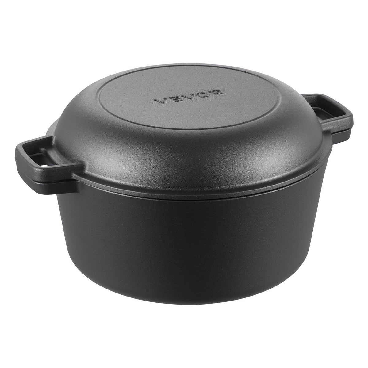 Black cookware pot with lid on a white background
