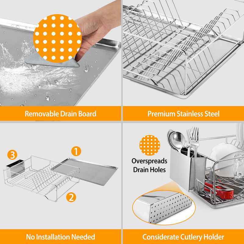Dish rack with features highlighted on a white background
