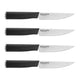 Four KitchenAid knives with black handles on a white background
