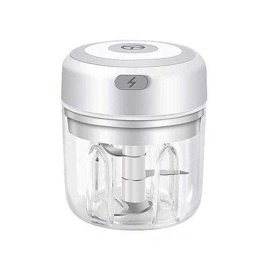 White handheld food chopper on a white background