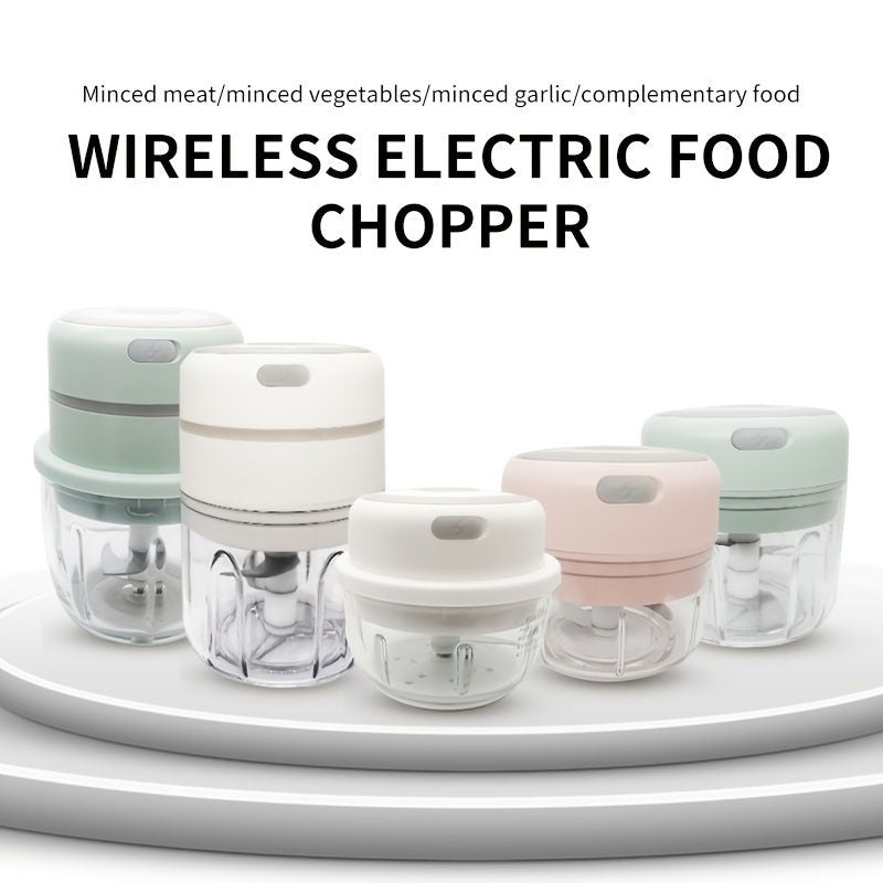 Wireless electric food chopper with multiple containers on a white background