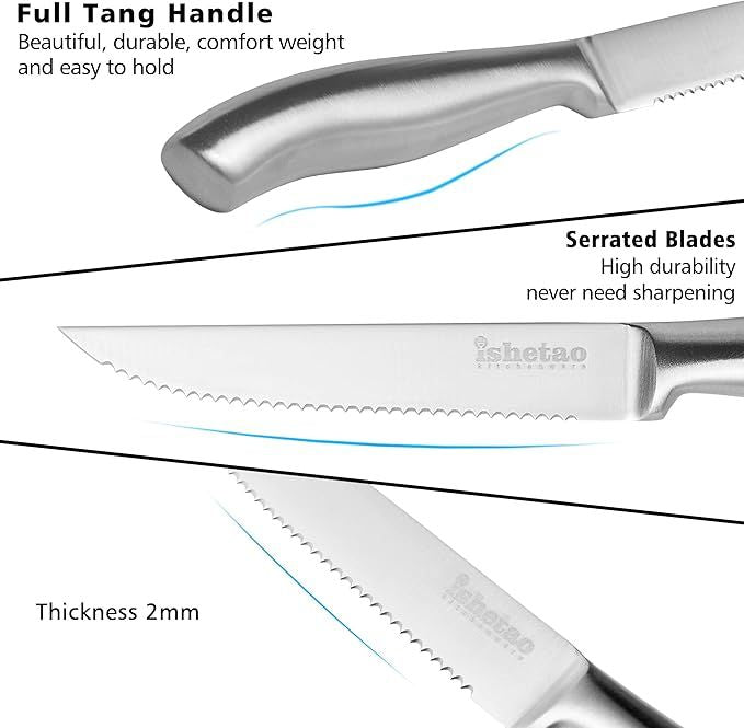 Ishetao serrated knife with text highlighting features on a white background