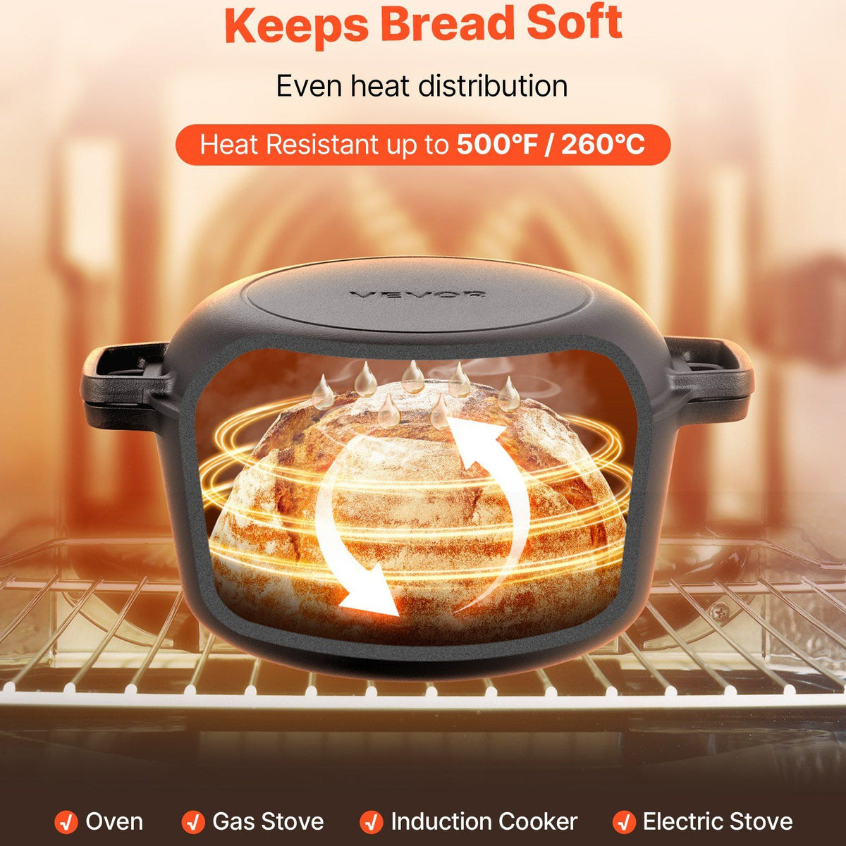 Bread toaster with bread inside, showing even heat distribution and features on a warm background.