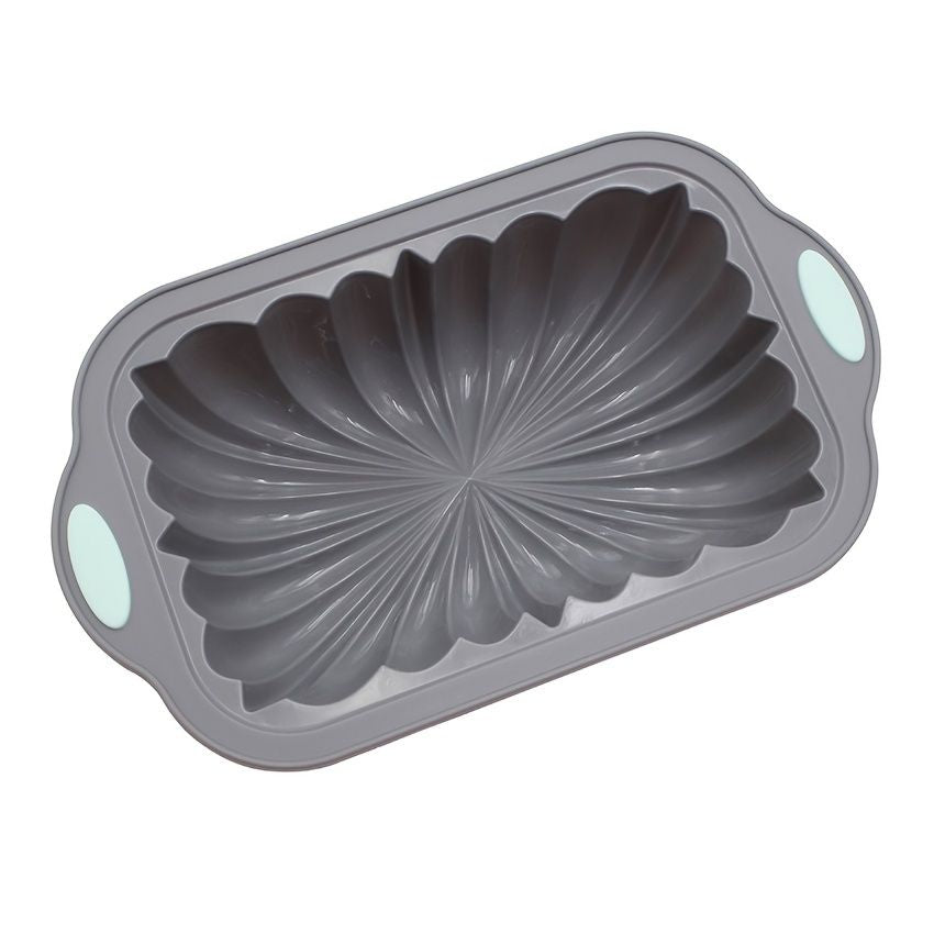 Gray silicone mold with shell design on a white background