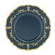Decorative dark blue plate with gold intricate patterns on a white background